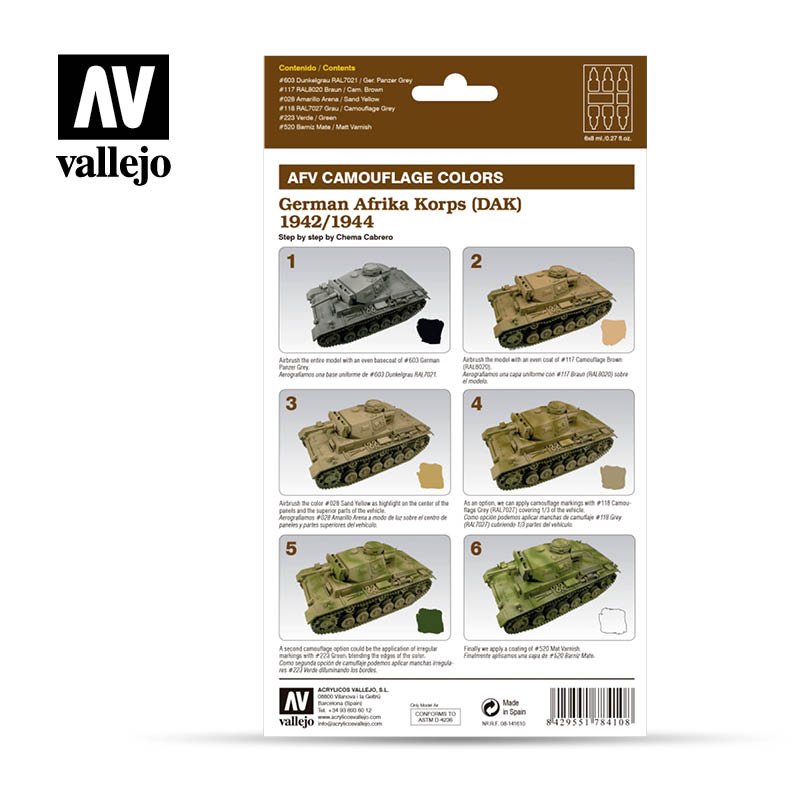 78410 AFV Camouflage Colors German Africa Korps DAK 1942/44 6 x 8 ml