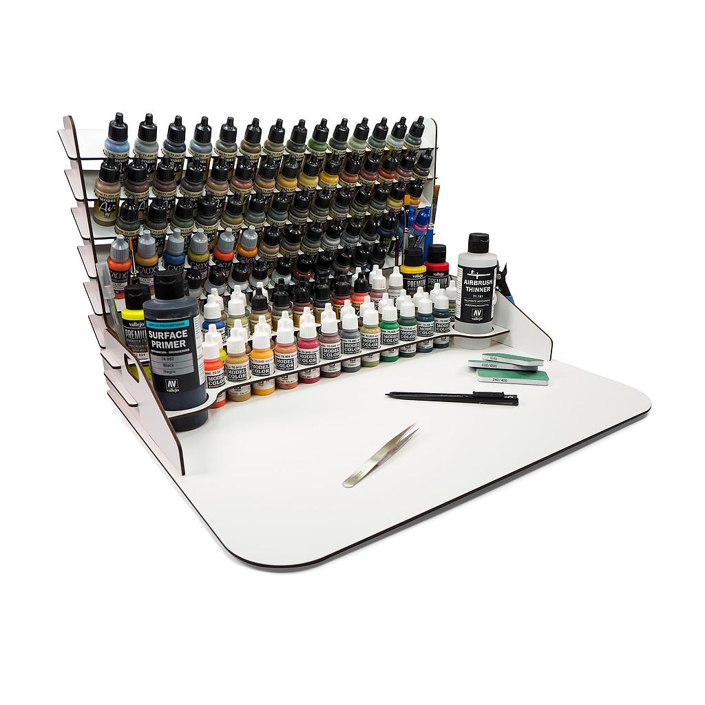 Paint display and work station with vertical storage 50 x 37 cm