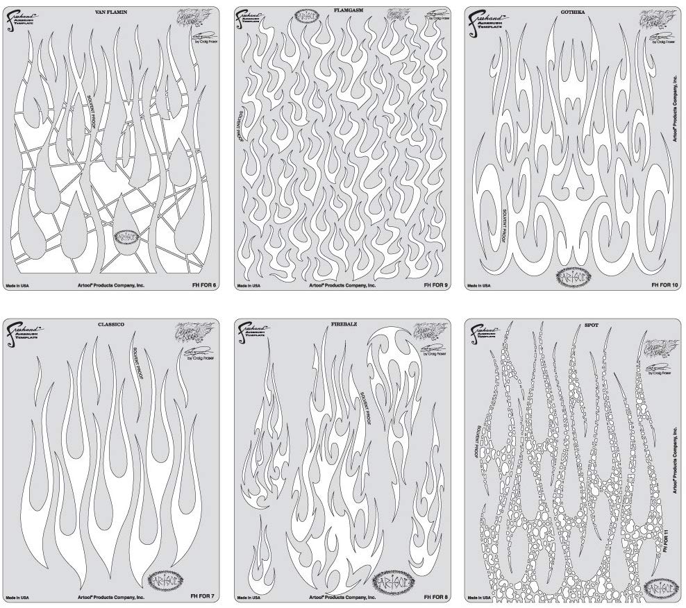 ARTOOL FH FOR 12 Flame-o-rama 2 (6 pcs.) Freehand Airbrush Templates by Craig Fraser (200333)