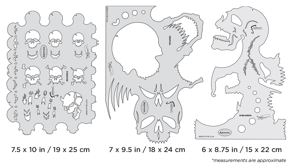 ARTOOL FH SK 4 SP Skullmaster Set (3 Stk.) Freihand Airbrush Schablonen von Craig Fraser (200358)