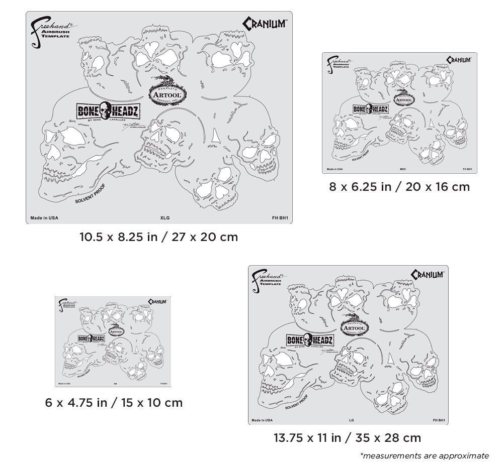 ARTOOL FH BH 1 Bone Headz Cranium (4 pcs.) Freehand Airbrush Templates by Mike Lavallee (200468)