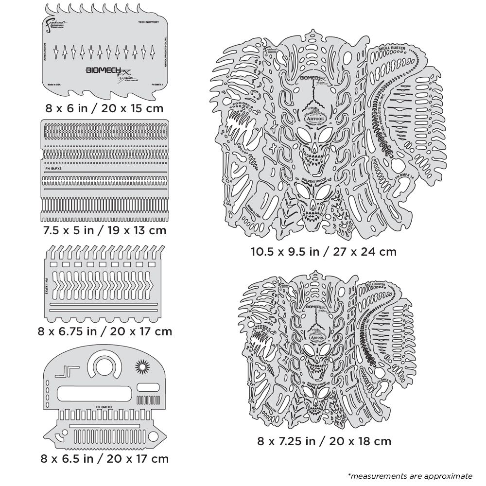 ARTOOL FH BMFX 1 Biomech FX Skull Buster (6 pcs.) Freehand Airbrush Templates by Mike Lavallee (200496)