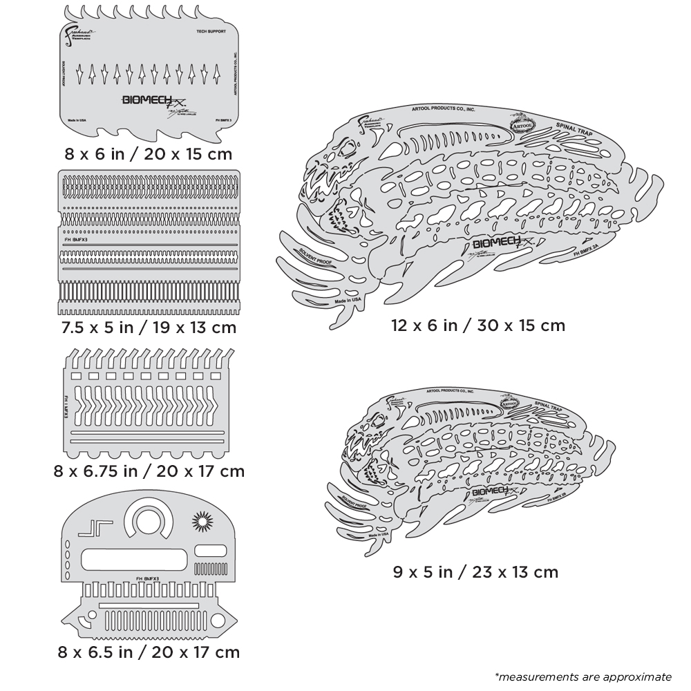ARTOOL FH BMFX 2 Biomech FX Spinal Trap (6 pcs.) Freehand Airbrush Templates by Mike Lavallee (200497)