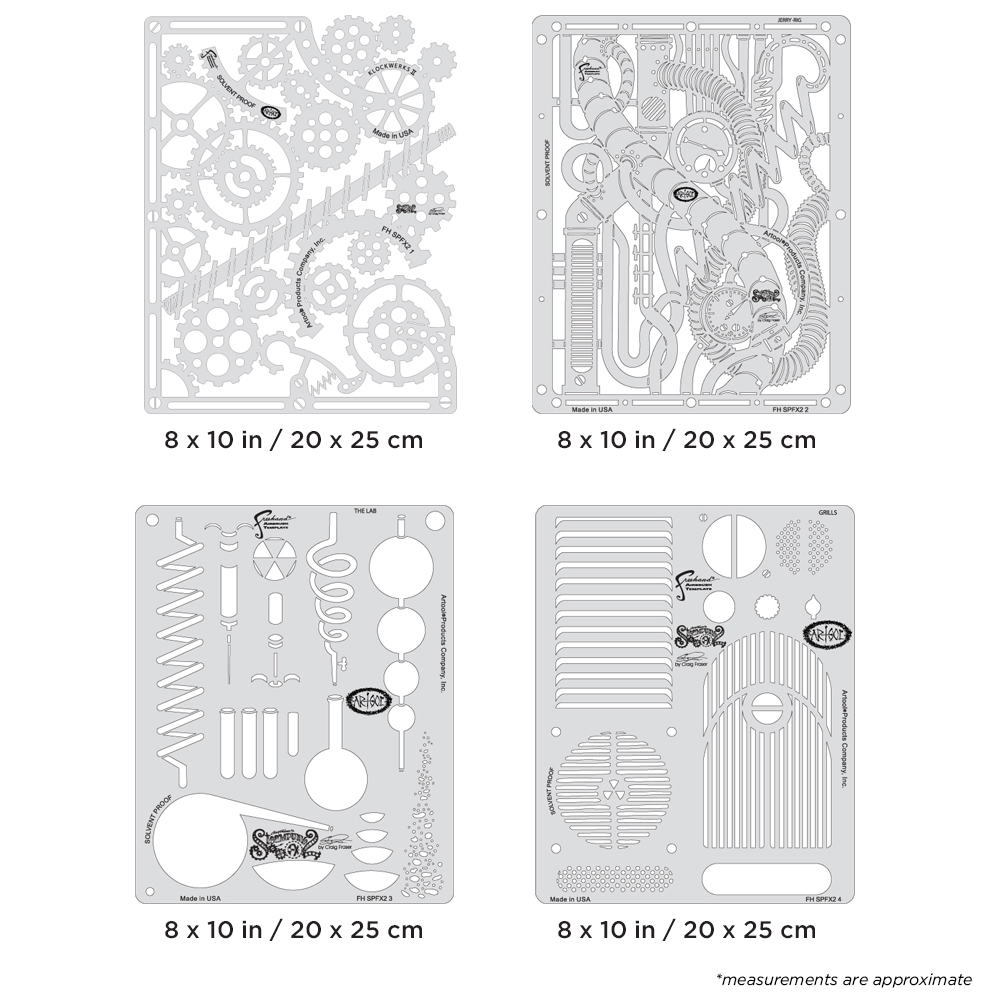 ARTOOL FH SPFX 25 Steampunk FX2 Set (4 pcs.) Freehand Airbrush Templates by Craig Fraser (200523)