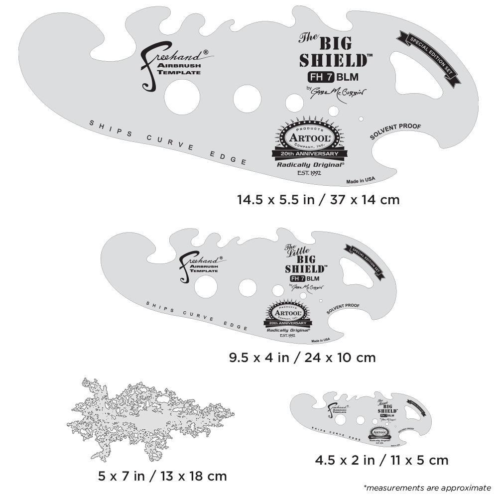 ARTOOL FH 7 BLM The Big Shield Special Edition Set (4 pcs.) Freehand Airbrush Templates by Gabe McCubbin (200525)