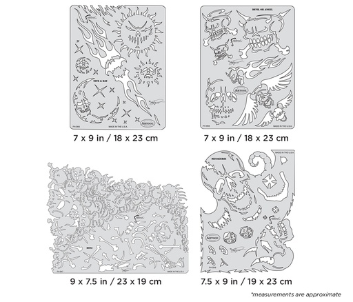 [IW-FHSK9SP] ARTOOL FH SK 9 SP  Son of Skullmaster Set (4 pcs.) Freehand Airbrush Template by Craig Fraser (200363)