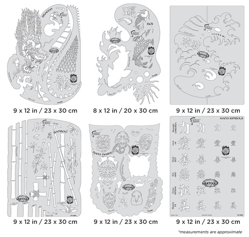 [IW-FHKM70] ARTOOL FH KM 7 Kanji Master Set (6 pcs.) Freehand Airbrush Templates by Dennis Mathewson (200429)