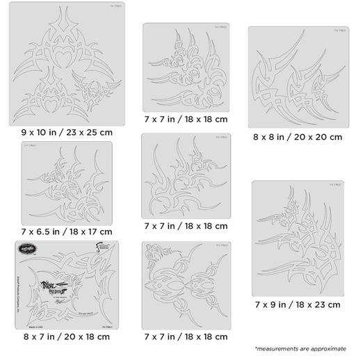 [IW-FHTRM2] ARTOOL FH TRM 2 Tribal Masters II Cornered (9 pcs.) Freehand Airbrush Template Set by Steve Vandemon (200454)