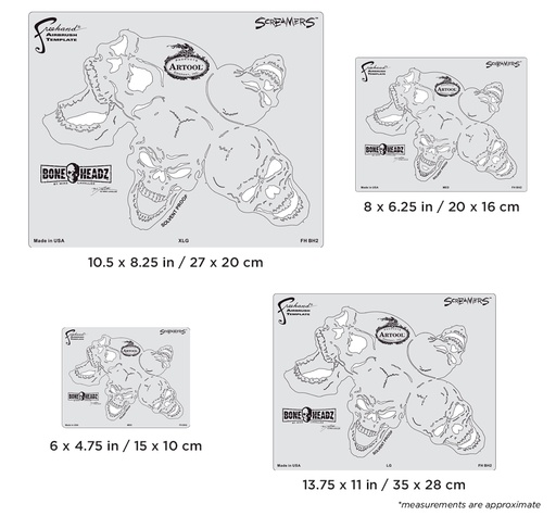 [IW-FHBH2] ARTOOL FH BH 2 Bone Headz Screamers (4 pcs.) Freehand Airbrush Templates by Mike Lavallee (200469)