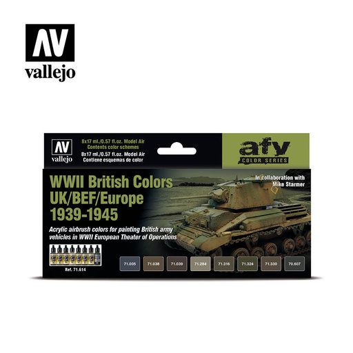 [571614] 71614 AFV Color Series WWII British Colours UK/BEF/Europe 1939-1945 8 x 17 ml