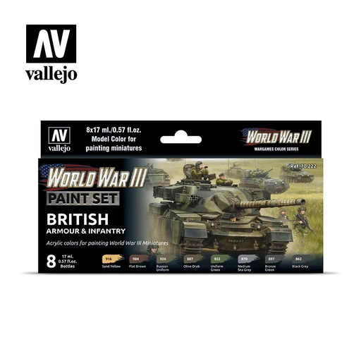 [570222] *WWIII Paint Set British Armour & Infantry 8 x 17 ml